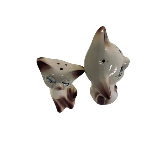Vintage Taiwan Siamese Cat Salt and Pepper Shakers Tilted Heads 3" 50's/60's - Picture 4 of 8